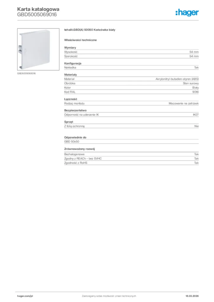 Zdjęcie Hager Karta katalogowa GBD5005069016 | Hager Polska