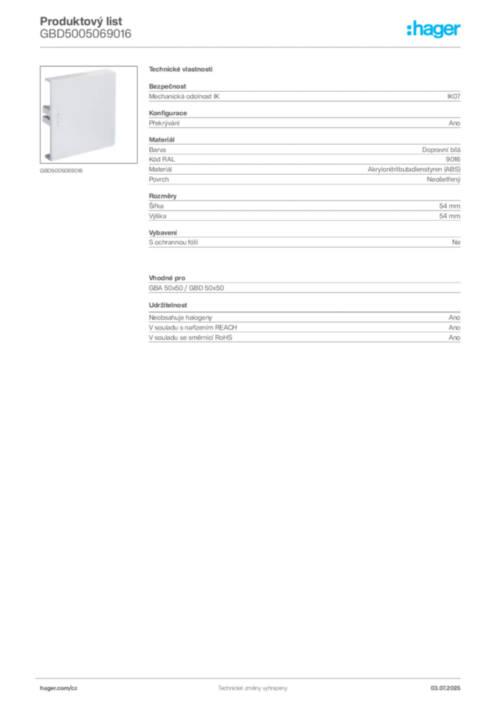 Obrázek Hager Produktový list GBD5005069016 | Hager