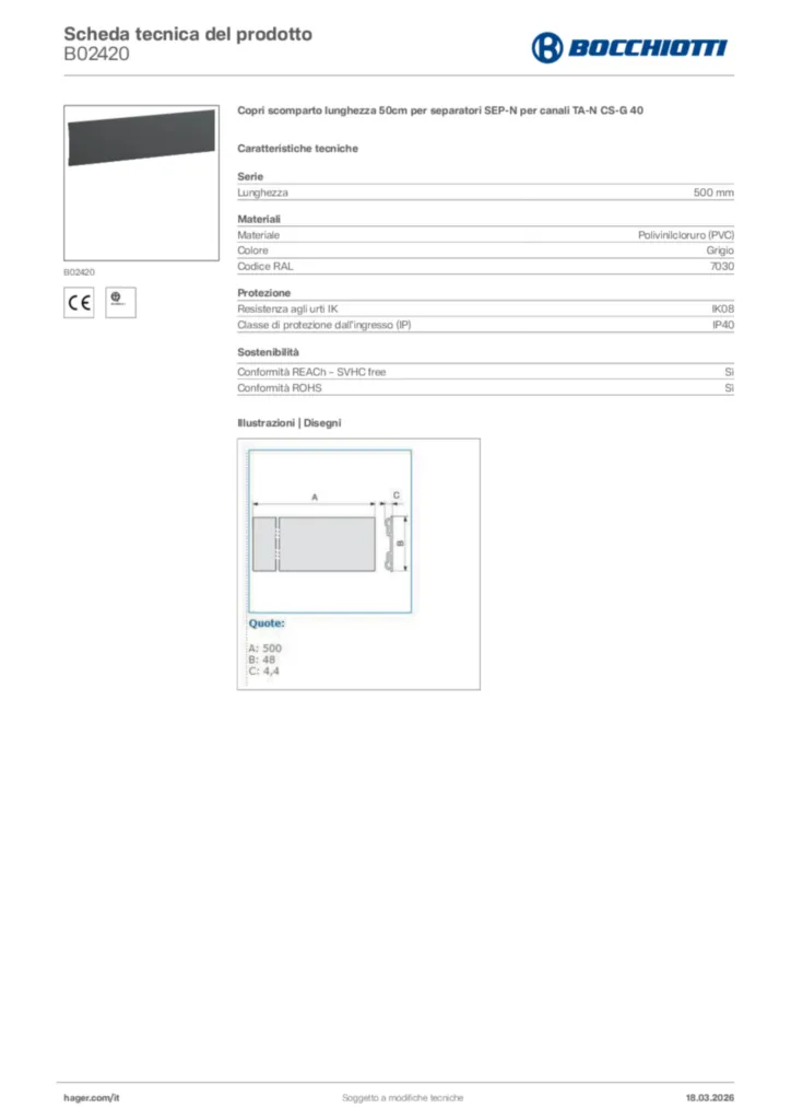 Immagine Bocchiotti Scheda tecnica del prodotto B02420 | Hager Italia