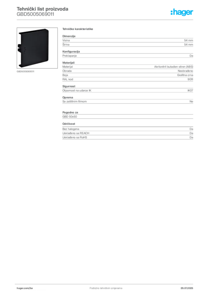 Slika Hager Product data sheet GBD5005069011  | Hager