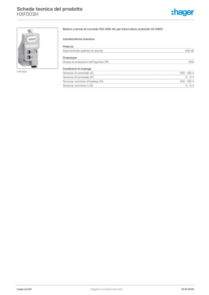 Immagine Hager Scheda tecnica del prodotto HXF003H | Hager Italia