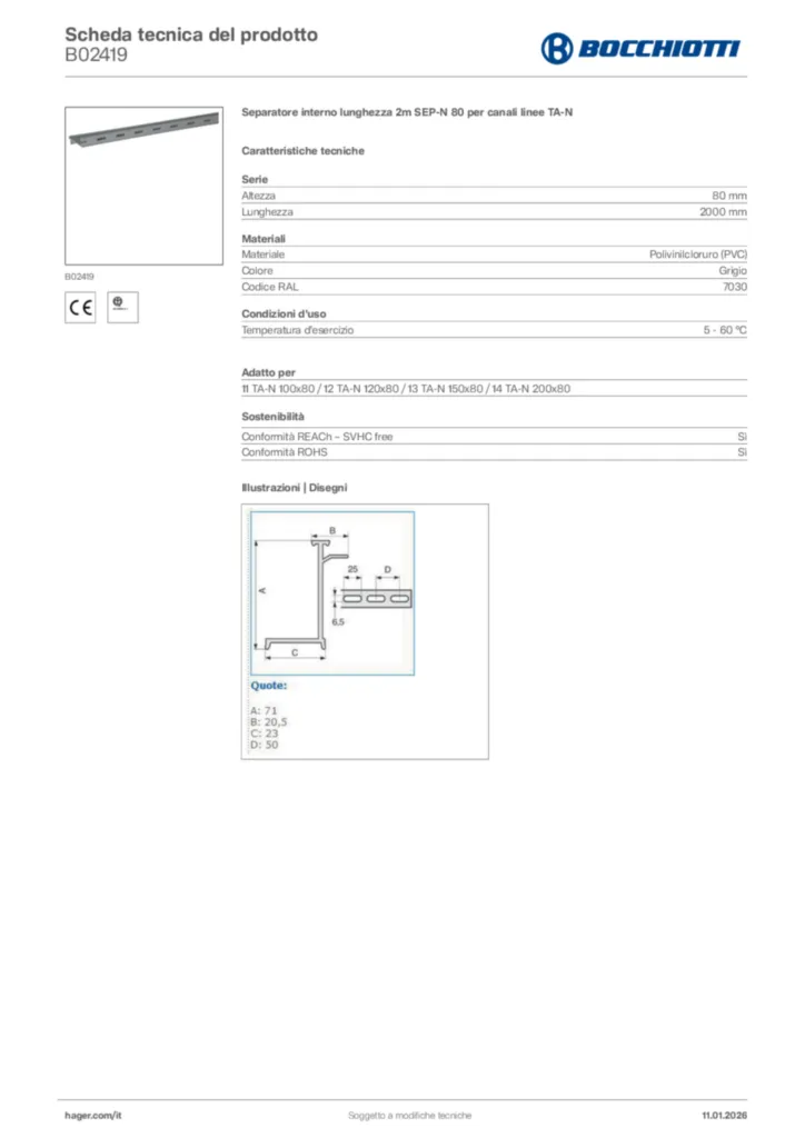 Immagine Bocchiotti Scheda tecnica del prodotto B02419 | Hager Italia