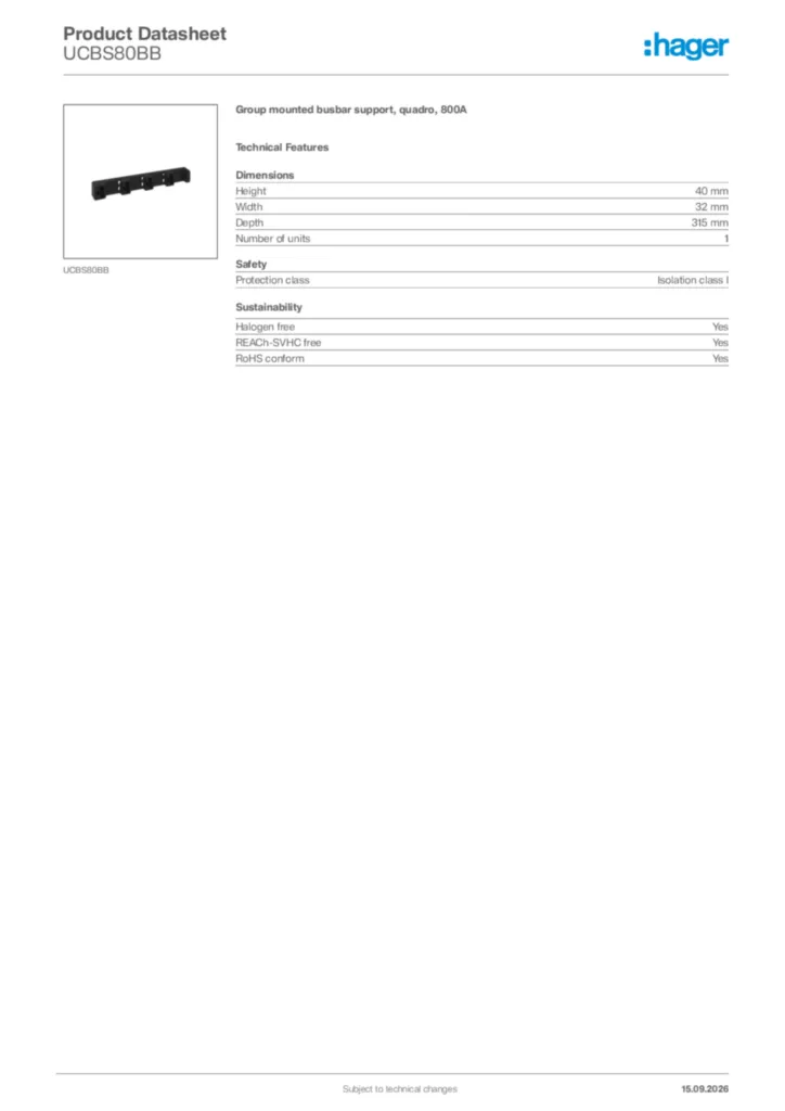 Image Hager Product data sheet UCBS80BB  | Hager Africa