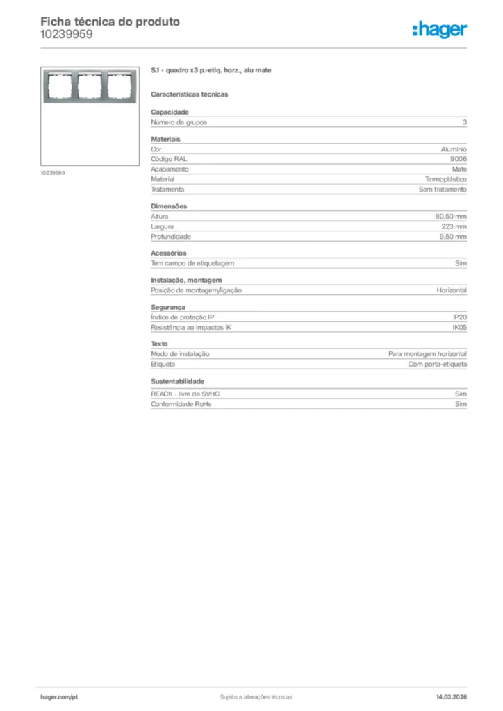 Imagem Hager Ficha técnica do produto 10239959 | Hager Portugal