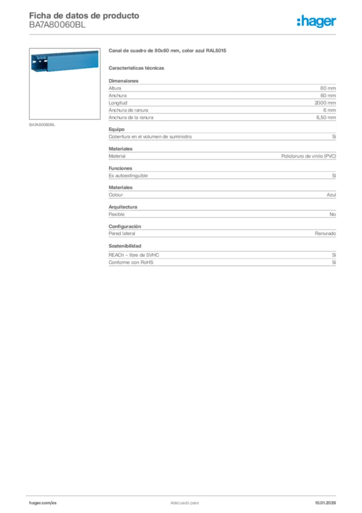 Imagen Hager Ficha de datos de producto BA7A80060BL | Hager España