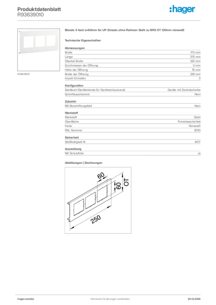 Bild Hager Produktdatenblatt R93639010 | Hager Deutschland