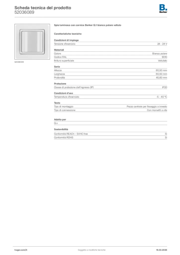 Immagine Berker Scheda tecnica del prodotto 52036089 | Hager Italia