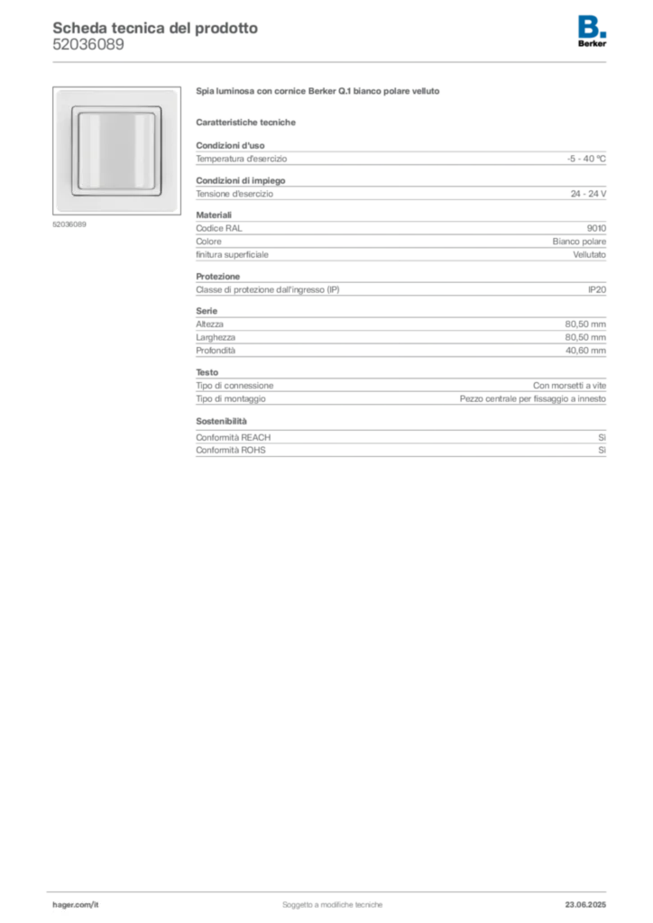 Immagine Berker Scheda tecnica del prodotto 52036089 | Hager Italia