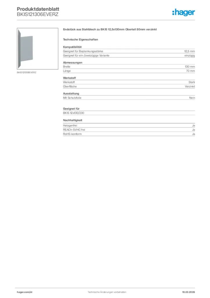 Bild Hager Produktdatenblatt BKIS121306EVERZ | Hager Deutschland