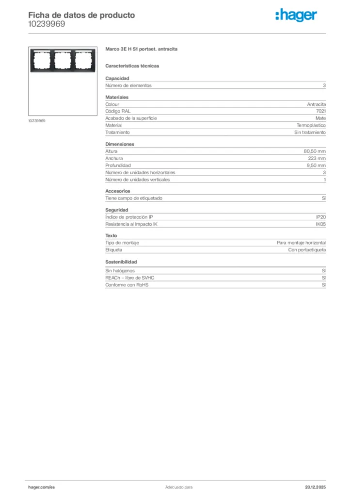 Imagen Hager Ficha de datos de producto 10239969 | Hager España