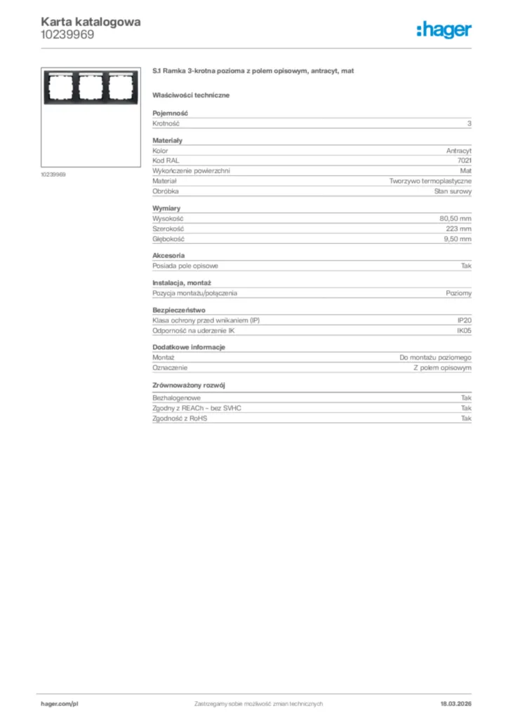 Zdjęcie Hager Karta katalogowa 10239969 | Hager Polska