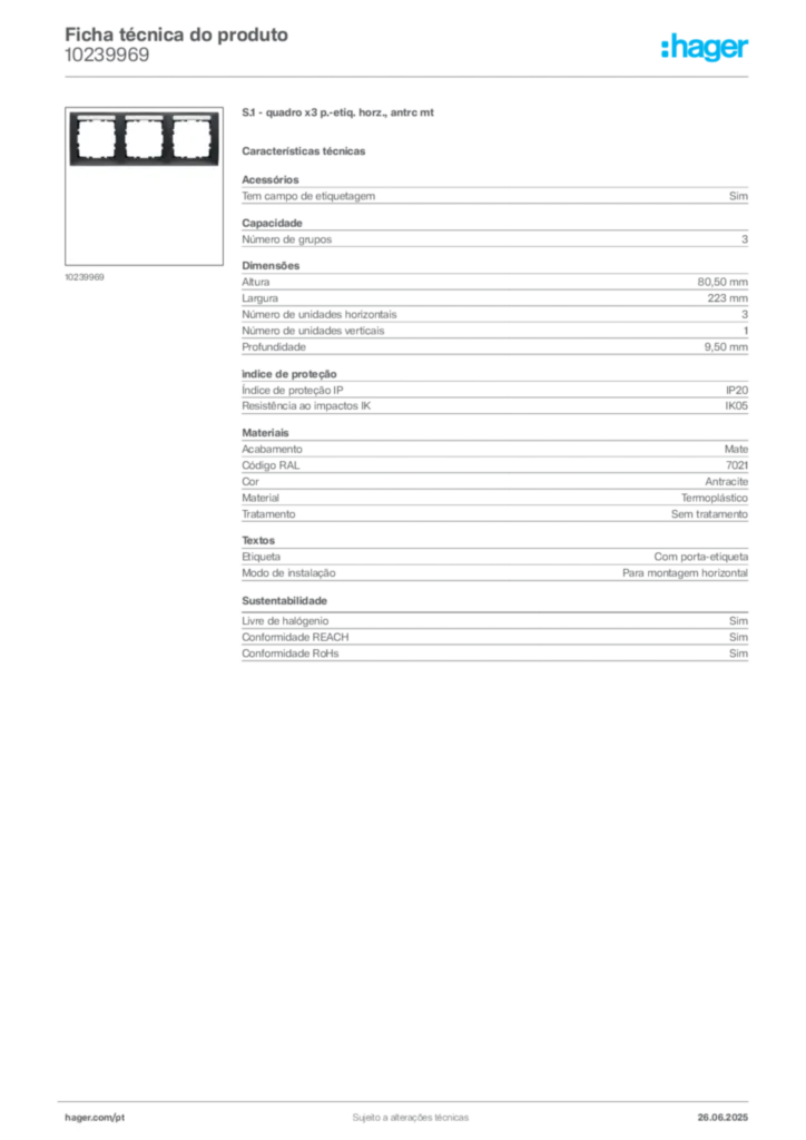 Imagem Hager Ficha técnica do produto 10239969 | Hager Portugal