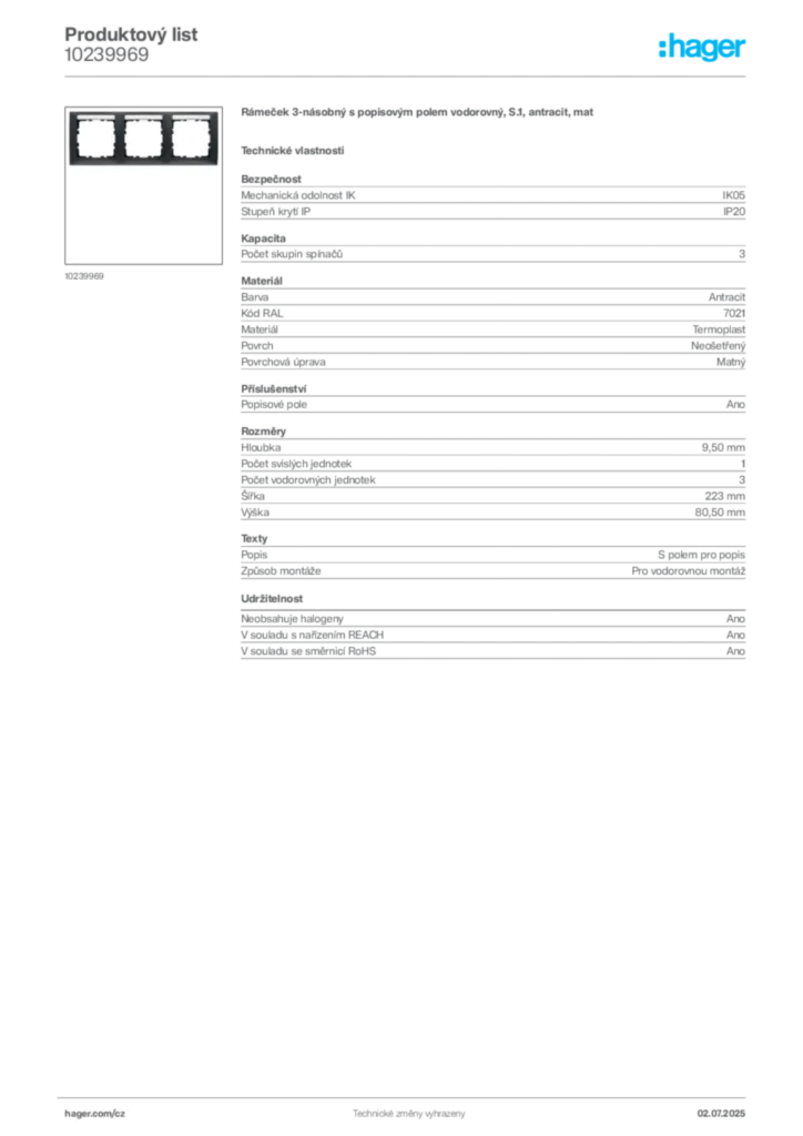 Obrázek Hager Produktový list 10239969 | Hager