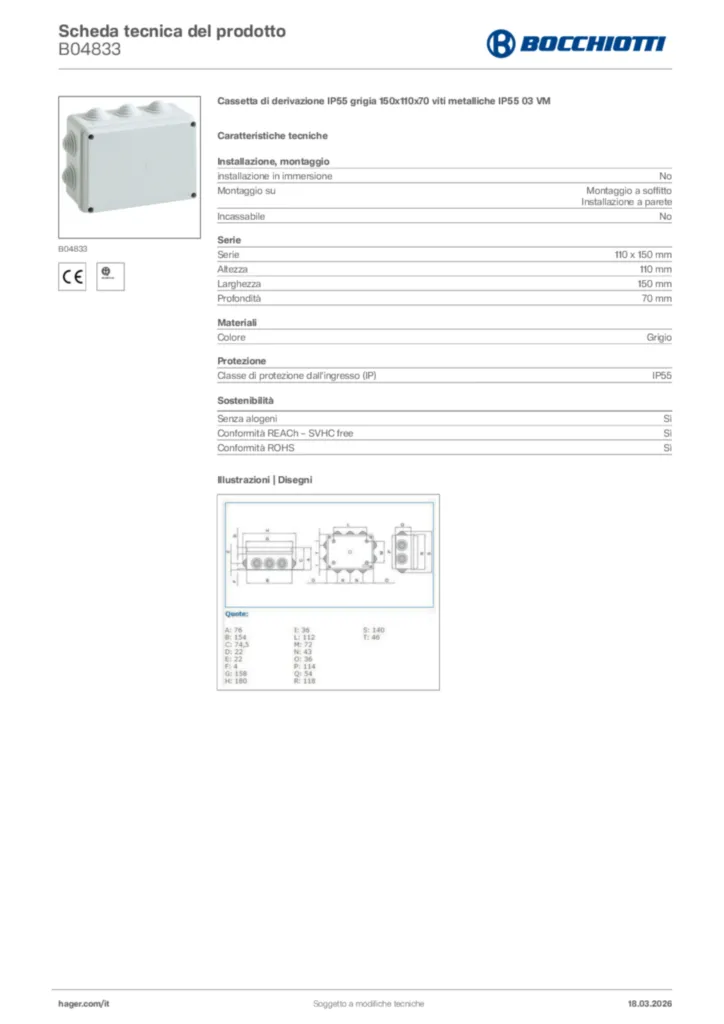 Immagine Bocchiotti Scheda tecnica del prodotto B04833 | Hager Italia