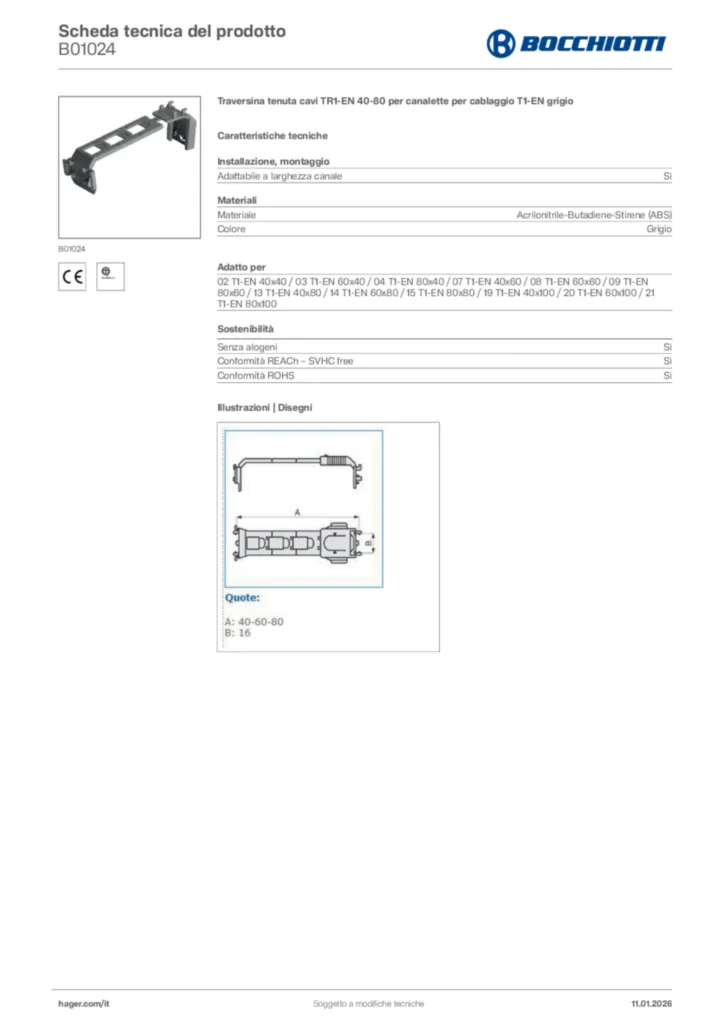 Immagine Bocchiotti Scheda tecnica del prodotto B01024 | Hager Italia