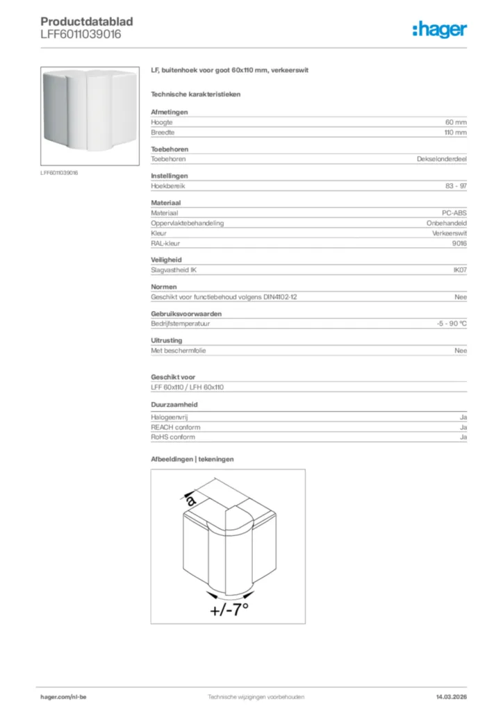 Afbeelding Hager Productdatablad LFF6011039016 | Hager Belgium