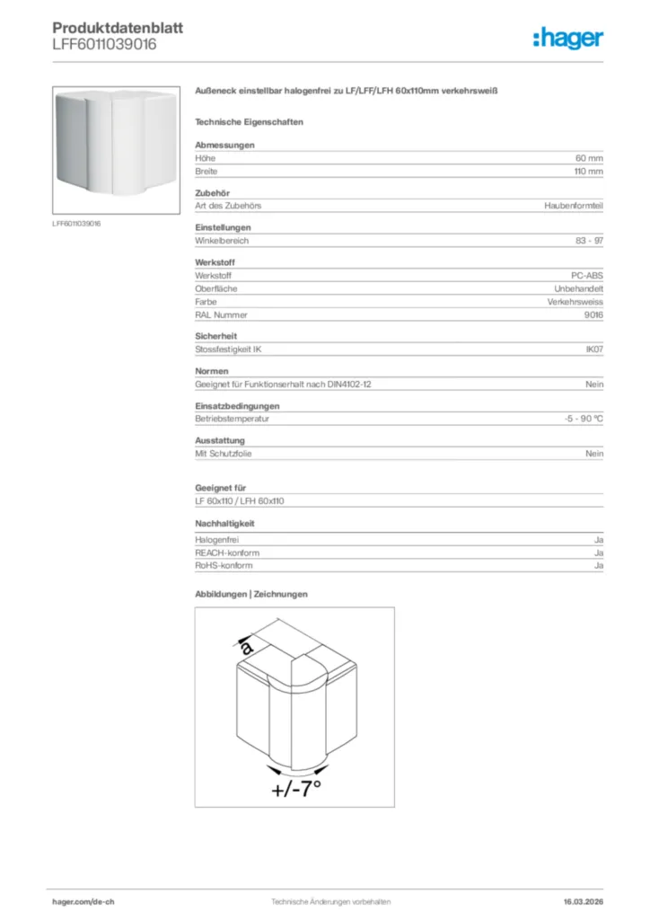 Bild Hager Produktdatenblatt LFF6011039016 | Hager Schweiz