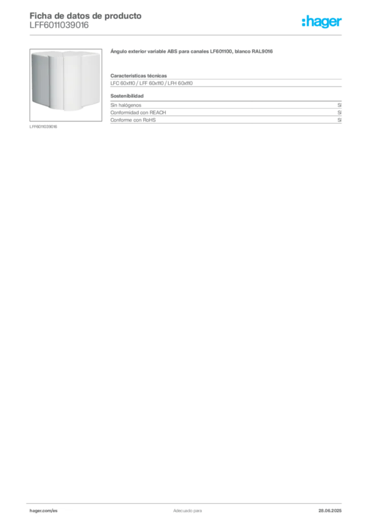 Imagen Hager Ficha de datos de producto LFF6011039016 | Hager España