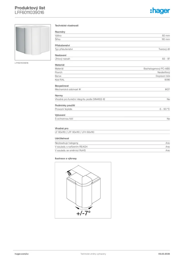 Obrázek Hager Product data sheet LFF6011039016 | Hager