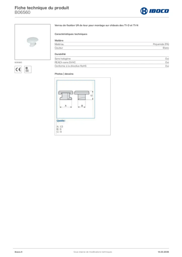 Image Iboco Fiche technique du produit B06560 | Hager France