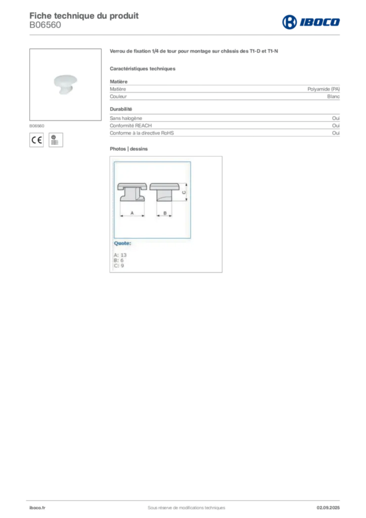 Image Iboco Fiche technique du produit B06560 | Hager France