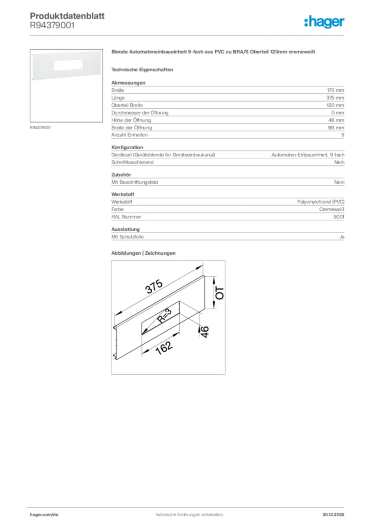 Bild Hager Produktdatenblatt R94379001 | Hager Deutschland