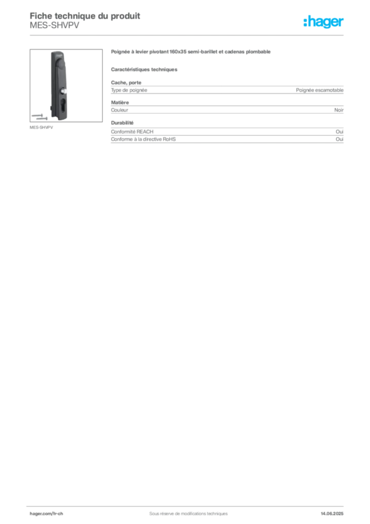 Image Hager Fiche technique du produit MES-SHVPV | Hager Suisse