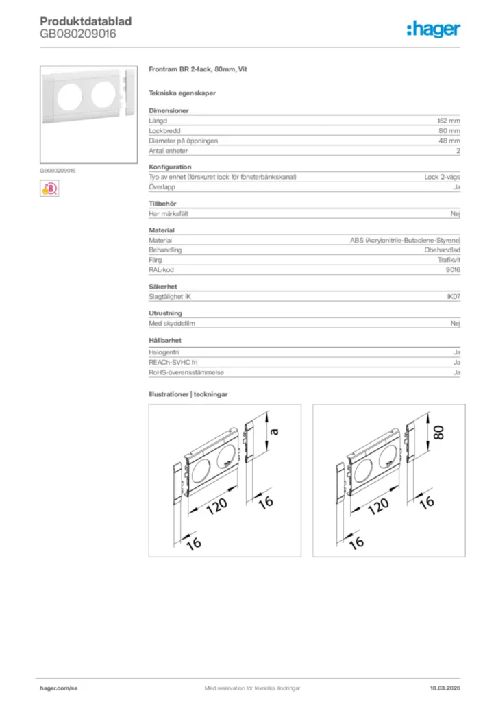 Bild Hager Produktdatablad GB080209016 | Hager Sverige