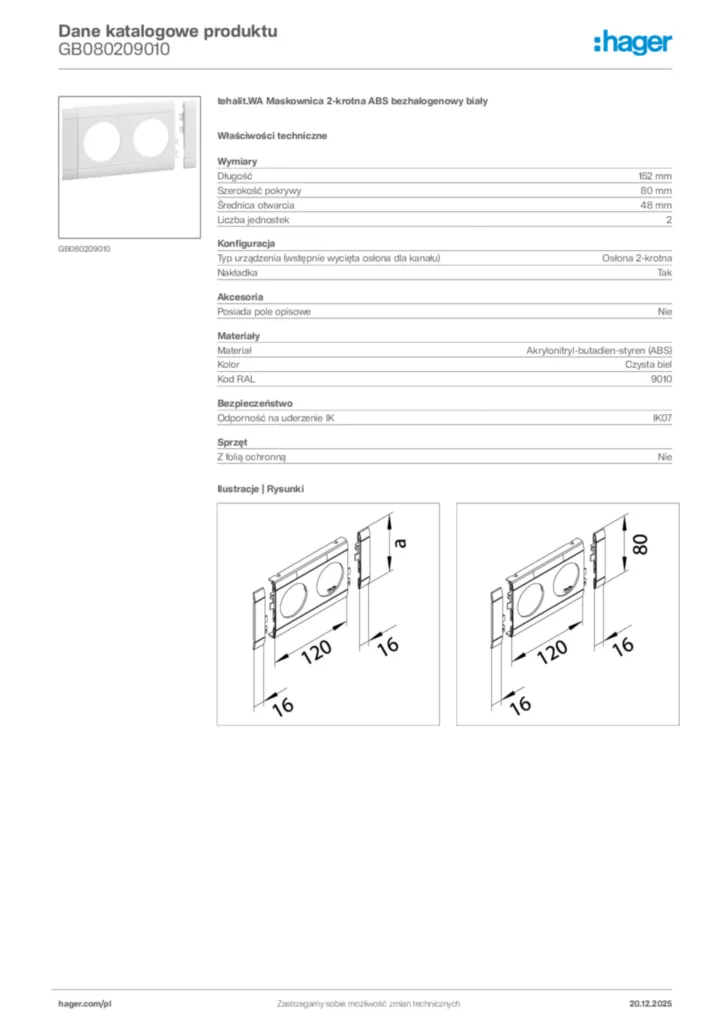Zdjęcie Hager Dane katalogowe produktu GB080209010 | Hager Polska