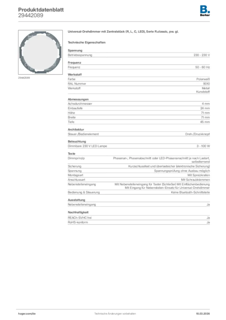 Bild Berker Produktdatenblatt 29442089 | Hager Deutschland