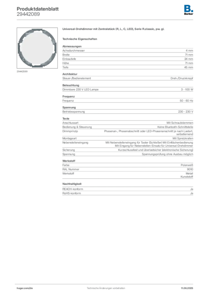 Bild Berker Produktdatenblatt 29442089 | Hager Deutschland