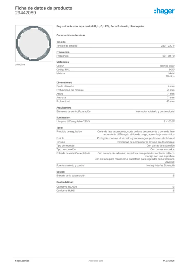 Imagen Hager Ficha de datos de producto 29442089 | Hager España