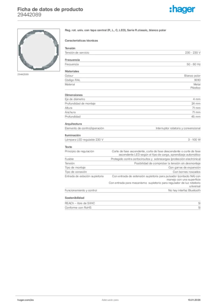 Imagen Hager Ficha de datos de producto 29442089 | Hager España