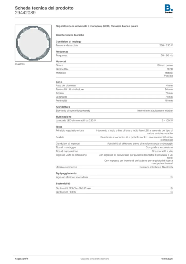 Immagine Berker Scheda tecnica del prodotto 29442089 | Hager Italia