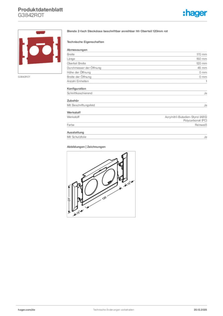 Bild Hager Produktdatenblatt G3842ROT | Hager Deutschland