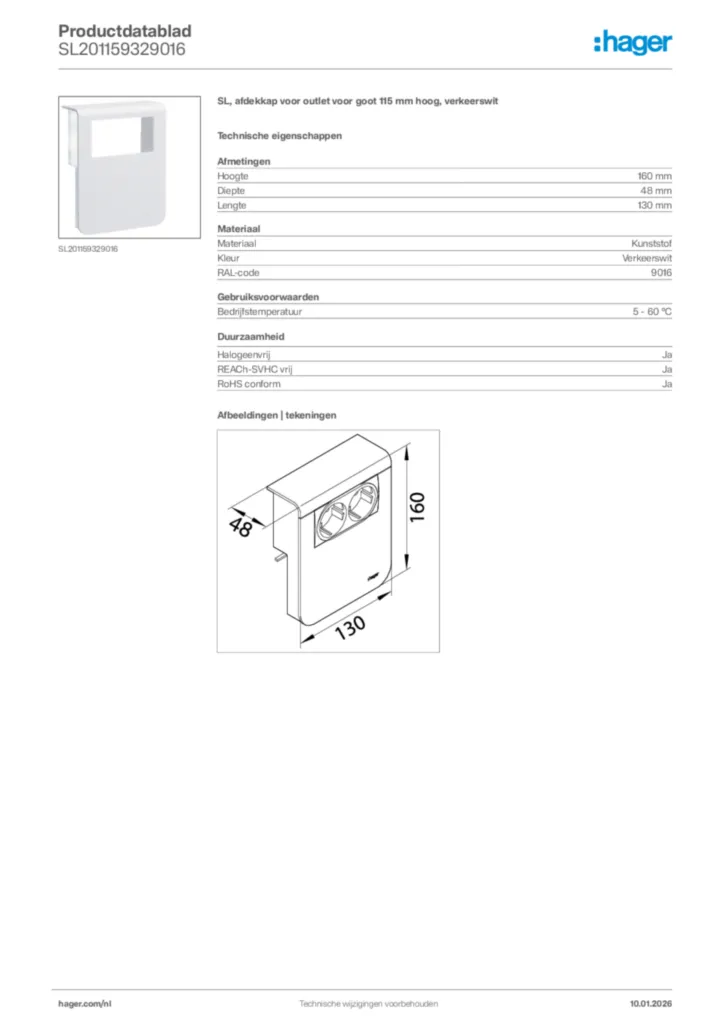 Afbeelding Hager Productdatablad SL201159329016 | Hager Nederland