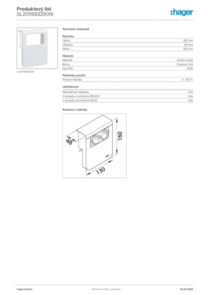 Obrázek Hager Product data sheet SL201159329016 | Hager