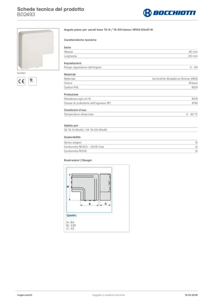 Immagine Bocchiotti Scheda tecnica del prodotto B02493 | Hager Italia