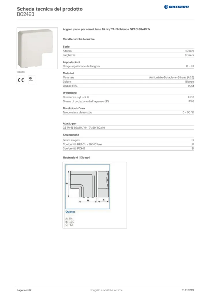 Immagine Bocchiotti Scheda tecnica del prodotto B02493 | Hager Italia