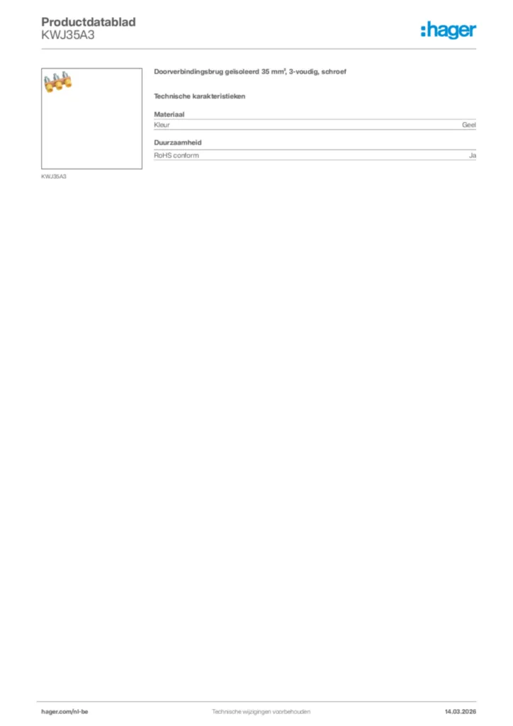 Afbeelding Hager Productdatablad KWJ35A3 | Hager Belgium