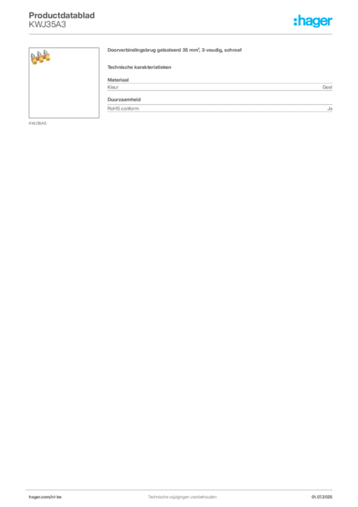 Afbeelding Hager Productdatablad KWJ35A3 | Hager Belgium