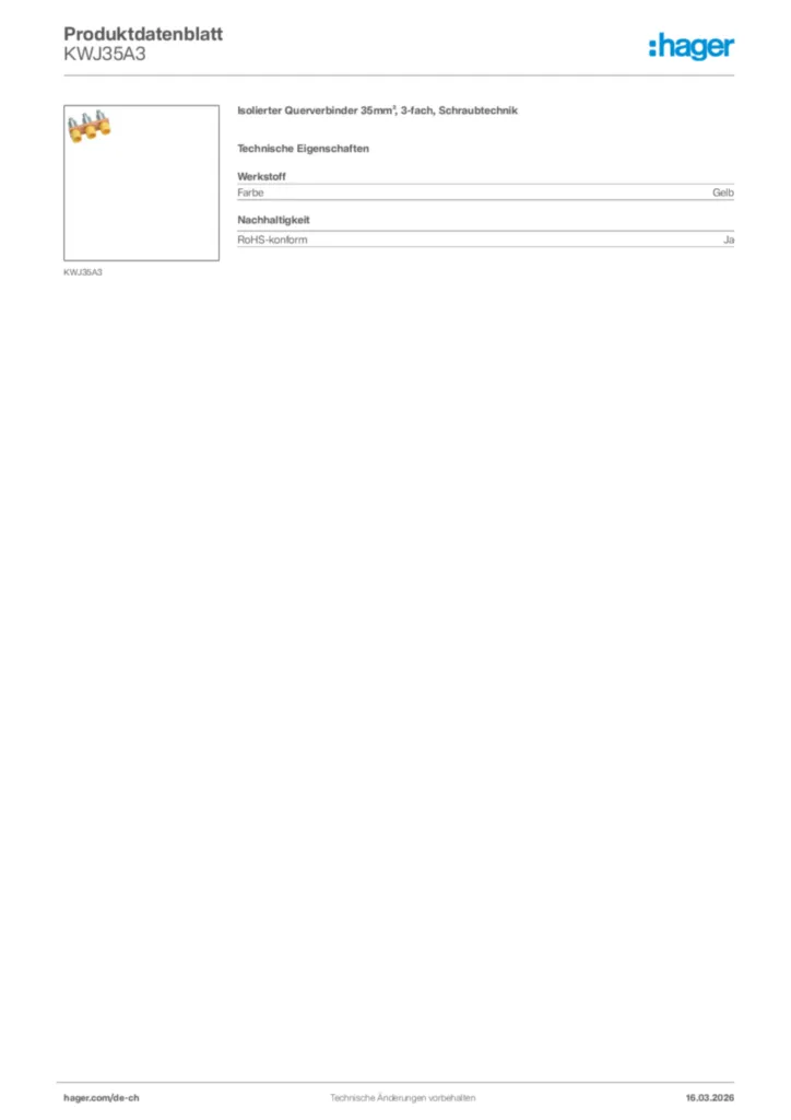 Bild Hager Produktdatenblatt KWJ35A3 | Hager Schweiz