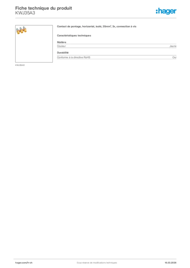 Image Hager Fiche technique du produit KWJ35A3 | Hager Suisse