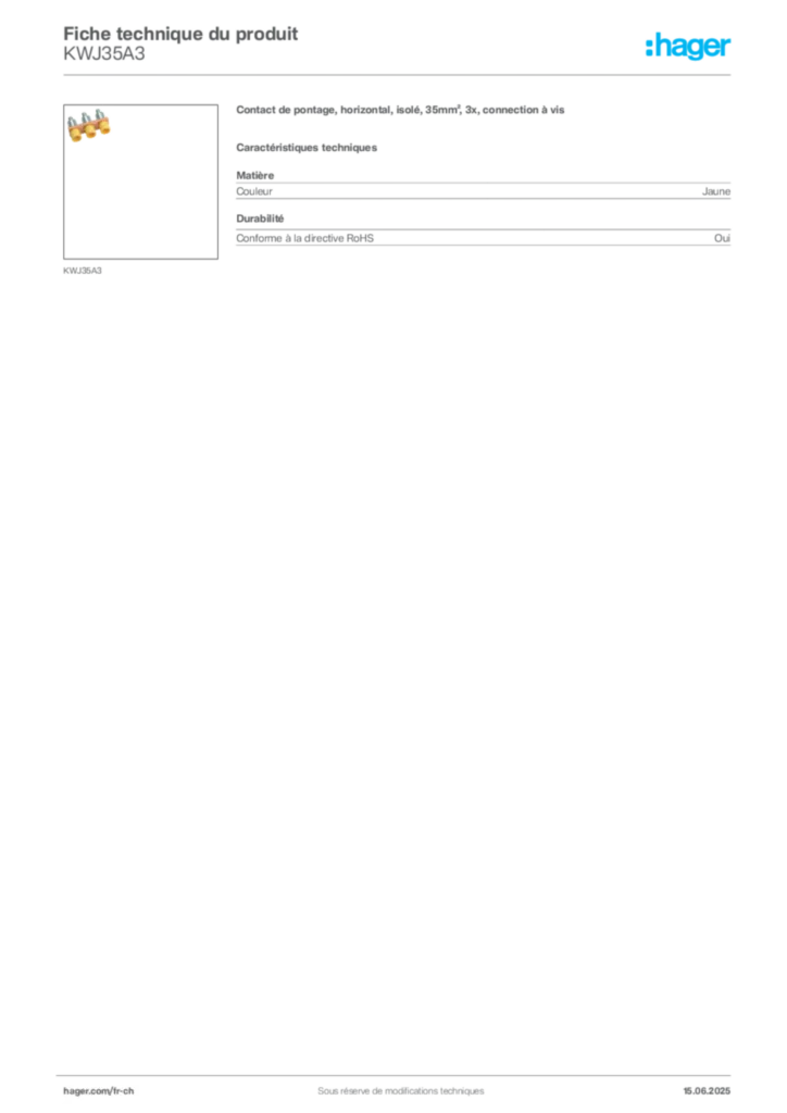 Image Hager Fiche technique du produit KWJ35A3 | Hager Suisse