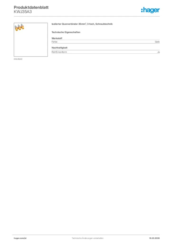 Bild Hager Produktdatenblatt KWJ35A3 | Hager Deutschland