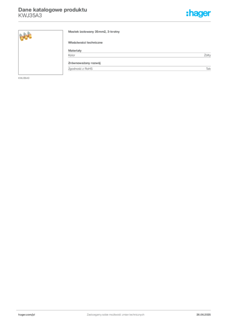 Zdjęcie Hager Dane katalogowe produktu KWJ35A3 | Hager Polska