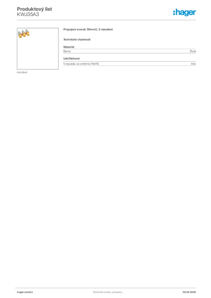 Obrázek Hager Product data sheet KWJ35A3 | Hager