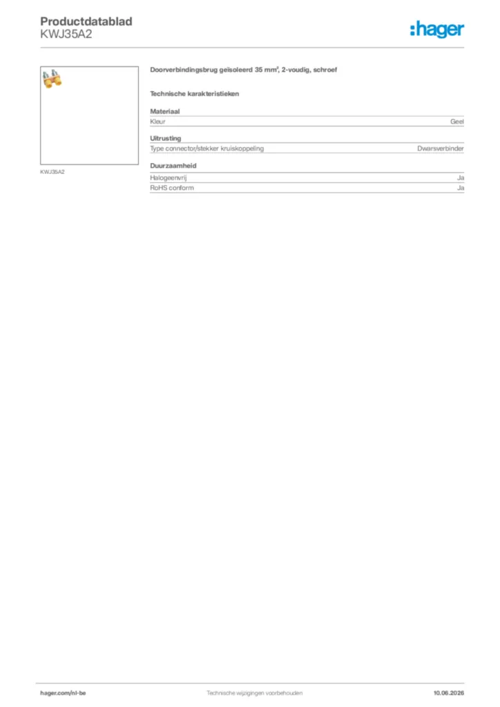 Afbeelding Hager Productdatablad KWJ35A2 | Hager Belgium