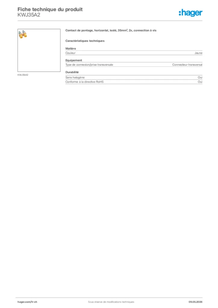 Image Hager Fiche technique du produit KWJ35A2 | Hager Suisse