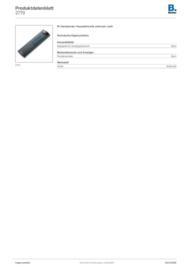 Bild Berker Produktdatenblatt 2779 | Hager Deutschland